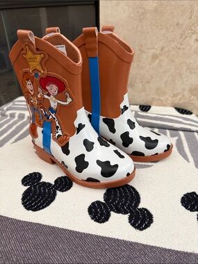 Toy Story Kids' Cow Print Brown & White Cowboy Rain Boots